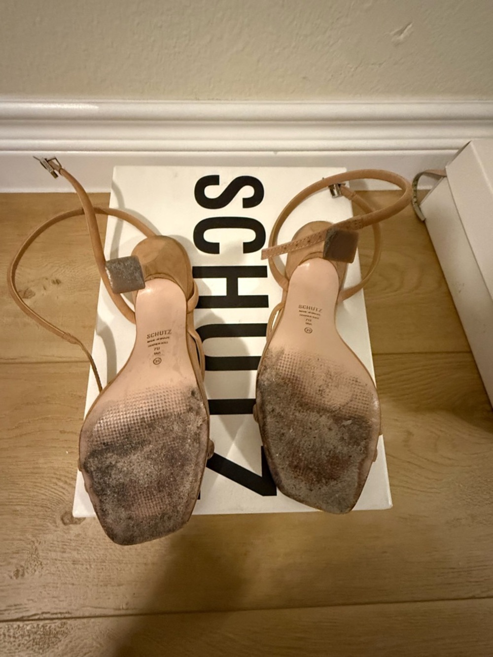 SCHUTZ Tan Strappy Square-Toe High Heel Sandals - Picture 3 of 3